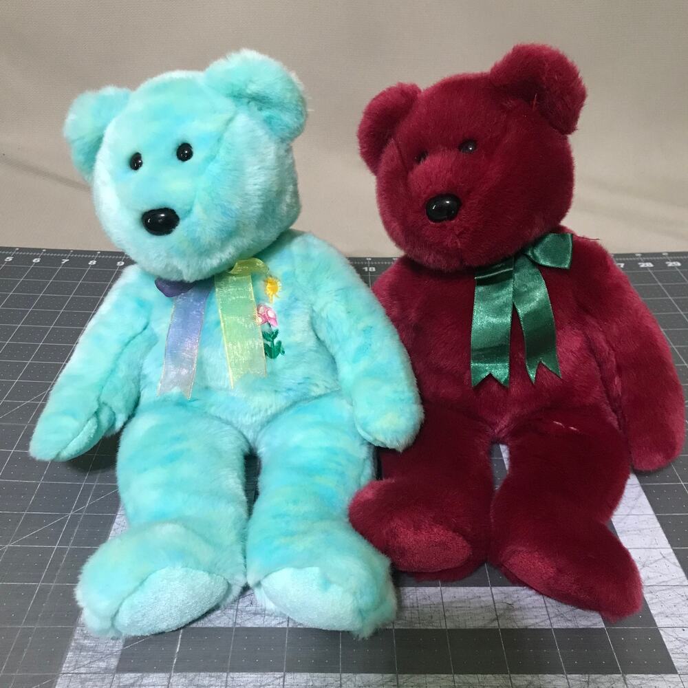 Ty Beanie Buddies Teal Red Bear‎ Plush Lot 1998 2001 Stuffed Animal Toy